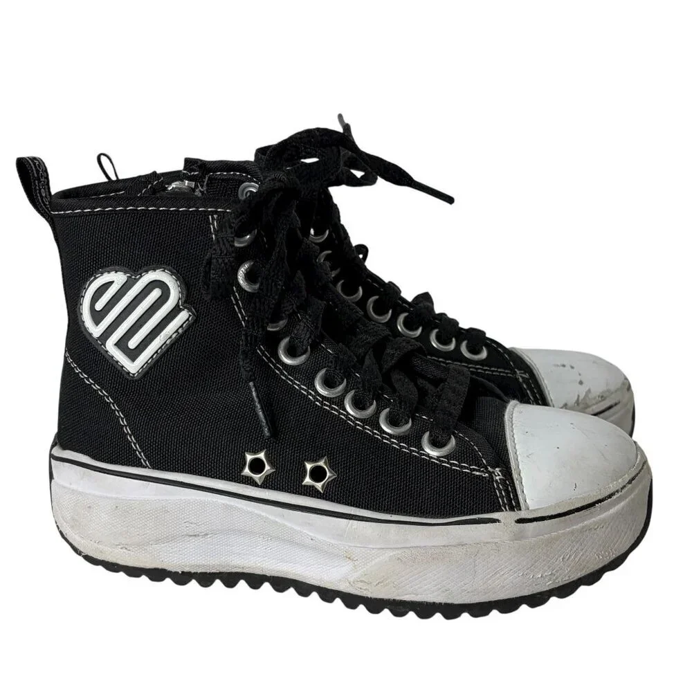 Justice Sport Girls Black White High Top Platform Sneaker Shoe Size 13